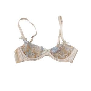 New Agent Provocateur 32B Cream Blue Odette Balconette Underwired Bra Floral